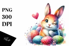 Winking Easter Bunny in Watercolor PNG Product Image 1