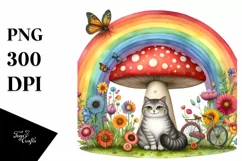 Watercolor CAT House | Large Mushroom Clipart Product Image 1