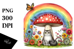Watercolor CAT House | Large Mushroom Clipart Product Image 1