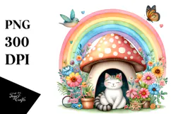 Watercolor CAT House | Large Mushroom Clipart Product Image 1
