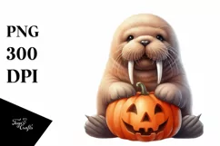 Cute Baby Walrus with Pumpkin PNG Product Image 3