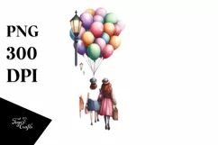 Vintage Subway Train Balloons Watercolor Clipart Product Image 3