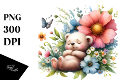 Baby Bear Sleeping on Flower PNG Product Image 1