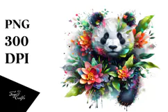 Vibrant Watercolor Panda PNG Product Image 1