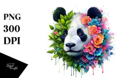 Vibrant Panda with Flowers Watercolor PNG Product Image 1