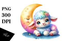 Colorful Baby Lamb Smiling Moon Clipart Product Image 3