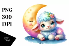 Colorful Baby Lamb Smiling Moon Clipart Product Image 3