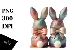 Colorful Vintage Sitting Bunnies PNG Product Image 1