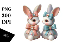 Colorful Vintage Sitting Bunnies PNG Product Image 1