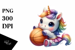 Cute Baby Unicorn Playing Basketball on Cloud Product Image 3