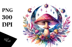 Vibrant Magical Celestial Mushroom Watercolor PNG Product Image 1