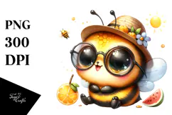 Cute Baby Bee with Hat and Sunglasses PNG Product Image 1