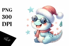 Excited Dinosaur with Santa Hat, PNG Product Image 1