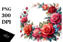 Colorful Floral Frame with Red Roses PNG Product Image 1