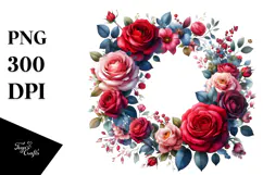 Colorful Floral Frame with Red Roses PNG Product Image 1