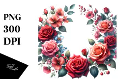 Colorful Floral Frame with Red Roses PNG Product Image 1