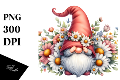 Cute GNOME with Daisy Floral Frame PNG Product Image 1