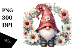 Cute GNOME with Daisy Floral Frame PNG Product Image 1