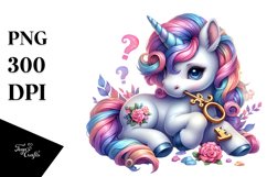 Colorful Baby Unicorn with Clue PNG Product Image 3
