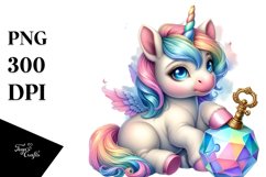 Colorful Baby Unicorn with Clue PNG Product Image 1
