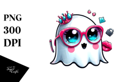 Funny Cute Ghost with Glam Accessories PNG Product Image 1