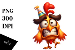 Cartoony Chicken with Party Hat PNG Product Image 1