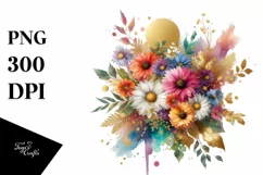 Colorful Daisy Bouquet Splash | Sublimation Clipart Product Image 3