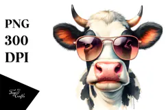 Graceful Cow with Funny Sunglasses PNG Product Image 1