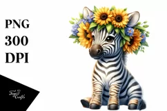 Funny Baby Zebra Sunflower Wreath | Sublimation | Clipart Product Image 1