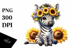 Whimsical Flowers,Baby Zebra |Clipart Product Image 1