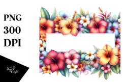 Colorful Hawaiian Flowers Frame PNG Product Image 1