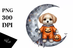 Washed Watercolor Halloween Puppy PNG Product Image 1