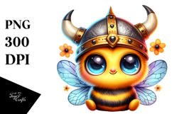 Colorful Baby Bee with Viking Helmet PNG Product Image 1