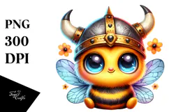 Vibrant Baby Bee with Viking Helmet PNG Product Image 1
