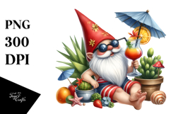 Whimsical Watercolor Gnome Drinking Cocktail PNG Product Image 1