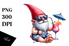 Whimsical Watercolor Gnome Drinking Cocktail PNG Product Image 1