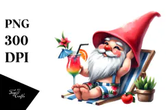 Whimsical Watercolor Painting with Gnome Drinking a Cocktail Product Image 1
