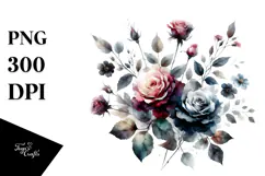 Colorful Black Roses Watercolor PNG Product Image 1