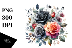 Colorful Black Roses Watercolor PNG Product Image 1