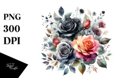 Colorful Black Roses Watercolor PNG Product Image 1