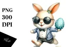Watercolor Happy Bunny with Running Egg PNG Product Image 1