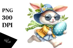 Watercolor Happy Bunny with Running Egg PNG Product Image 1