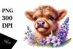 Baby Highland Cow with Flowers Clipart Product Image 3