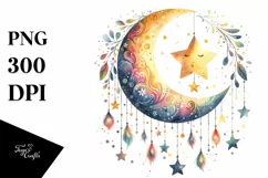 Whimsical Half Moon Clipart, Transparent PNG Product Image 1