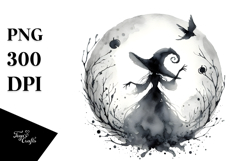 Whimsical Dancing Witch Washed Watercolor PNG Product Image 1