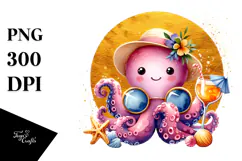 Octopus Wearing Beachwear, Transparent PNG Product Image 1