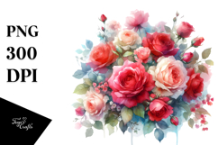 Colorful Red Roses Watercolor PNG Product Image 1
