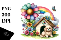 Dog House, Large Flower, Striking Rainbow | Clipart Product Image 1