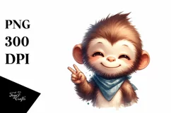Funny Monkey Love Sign Watercolor Clipart Product Image 1