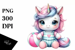 Baby Unicorn in Beach Suit | Sublimation | Clipart Product Image 1